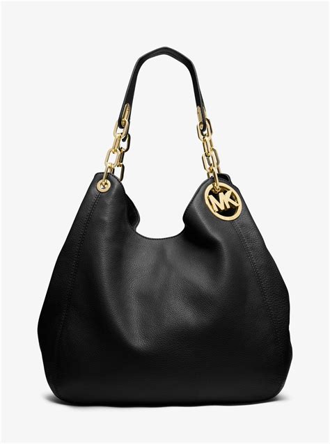 michael kors fulton large charm shoulder ba blackgold|fulton leather shoulder bag.